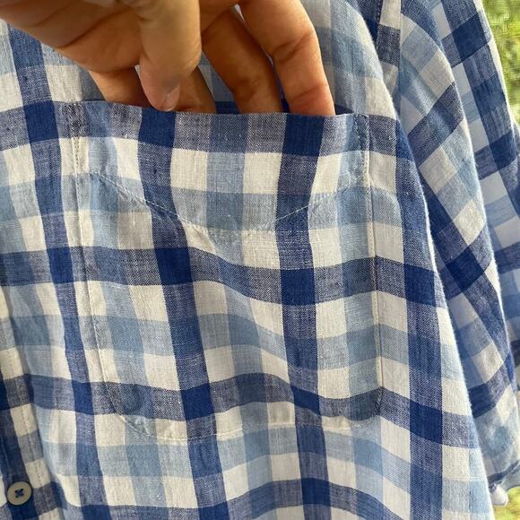 Alan Flusser Men's Blue And White Gingham Button Down Shirt 100% Linen Size XL - Picture 4 of 7